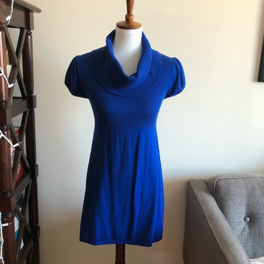 Cobalt blue cowl neck sweater dress w/cap sleeve